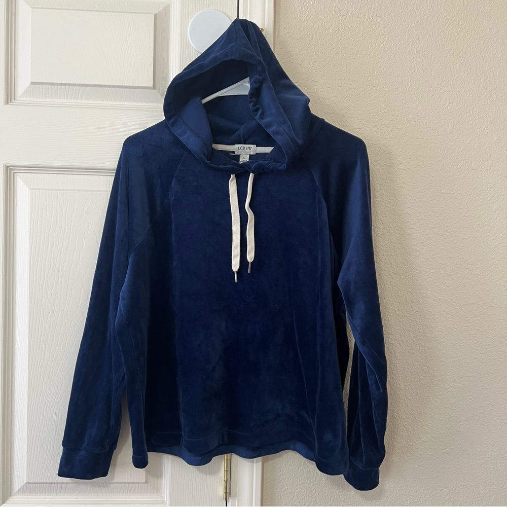 J.Crew Blue Velour Hoodie Sweatshirt Size Large